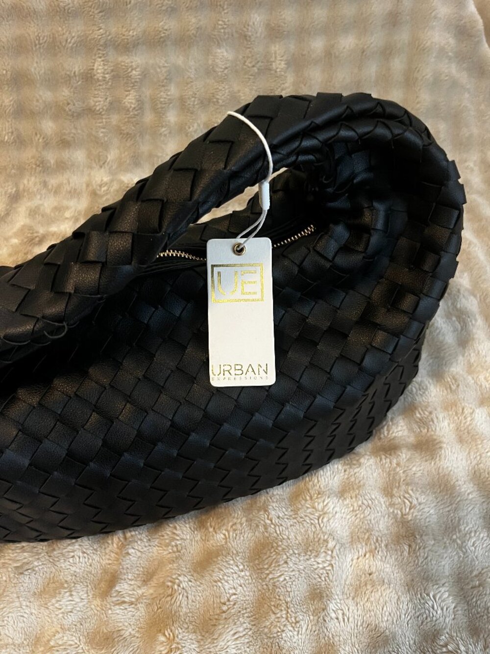 NEW Urban Expressions Black Woven Hobo Bag Knot Handle Vegan Leather Purse wTags